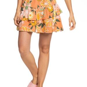 New ROXY Cosmic Glow Again Mini Tiered Ruffle Skirt Women  XXL